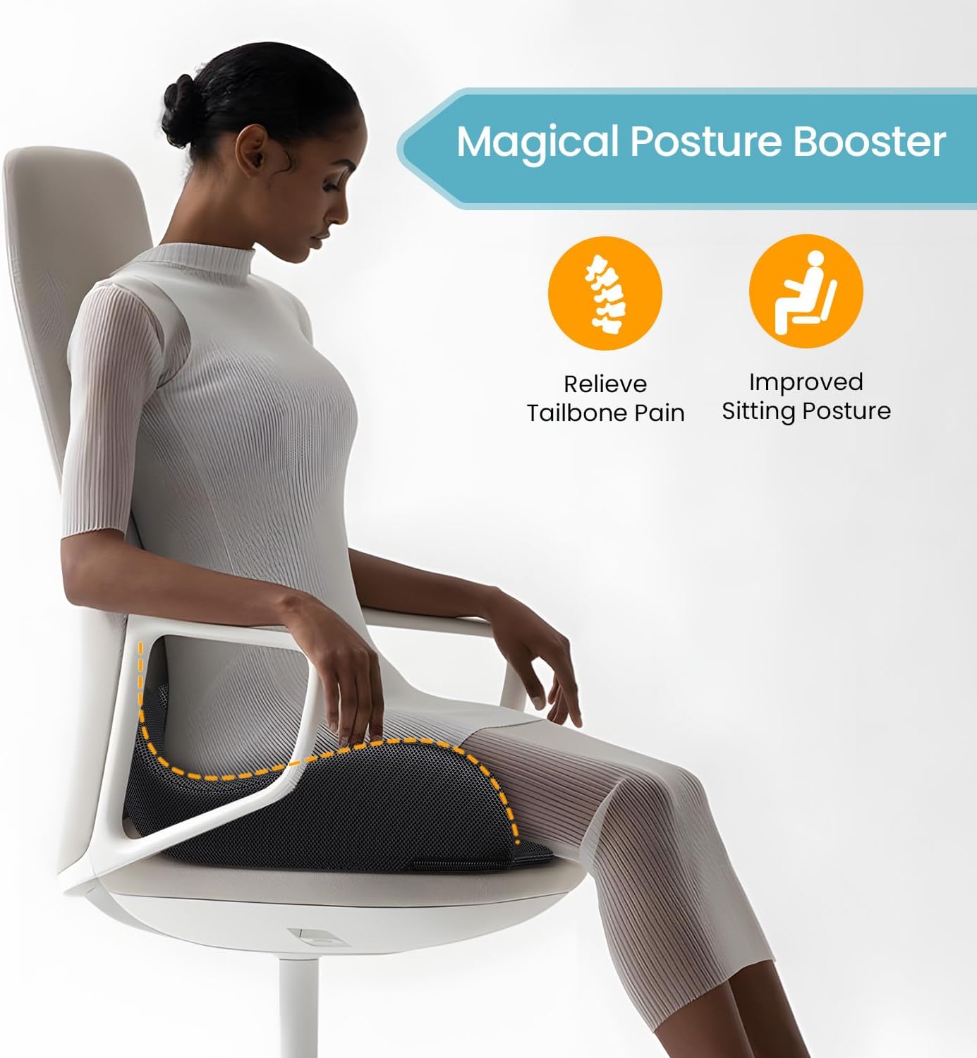 Memory Foam Seat Cushion for Back & Sciatica Pain Relief – Office & Car Use