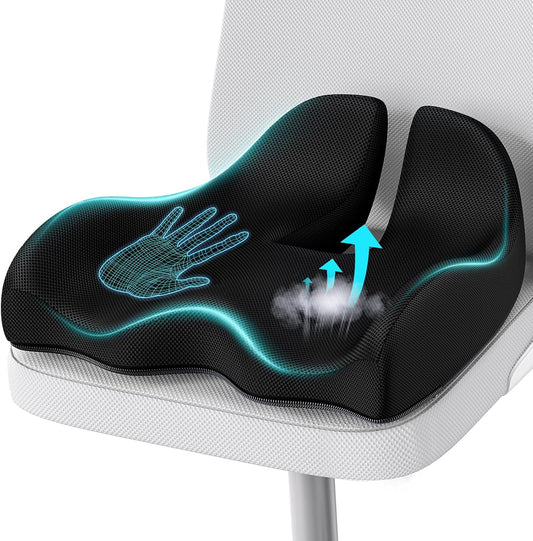 Memory Foam Seat Cushion for Back & Sciatica Pain Relief – Office & Car Use