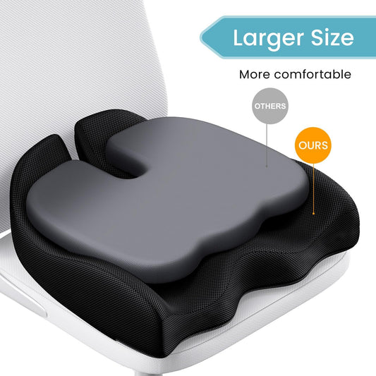 Memory Foam Seat Cushion for Back & Sciatica Pain Relief – Office & Car Use