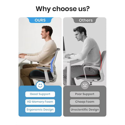 Memory Foam Seat Cushion for Back & Sciatica Pain Relief – Office & Car Use