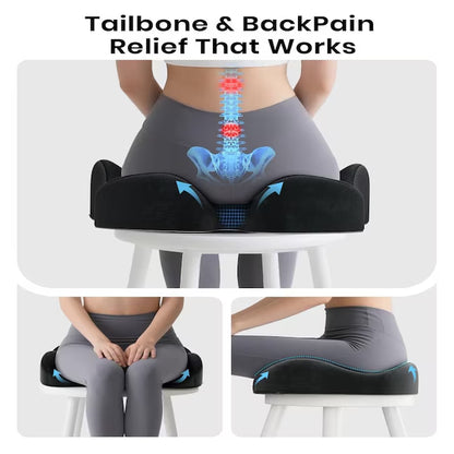 Memory Foam Seat Cushion for Back & Sciatica Pain Relief – Office & Car Use