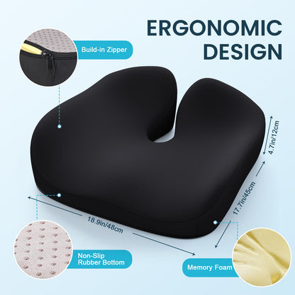 Memory Foam Seat Cushion for Back & Sciatica Pain Relief – Office & Car Use