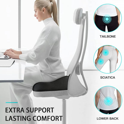 Memory Foam Seat Cushion for Back & Sciatica Pain Relief – Office & Car Use